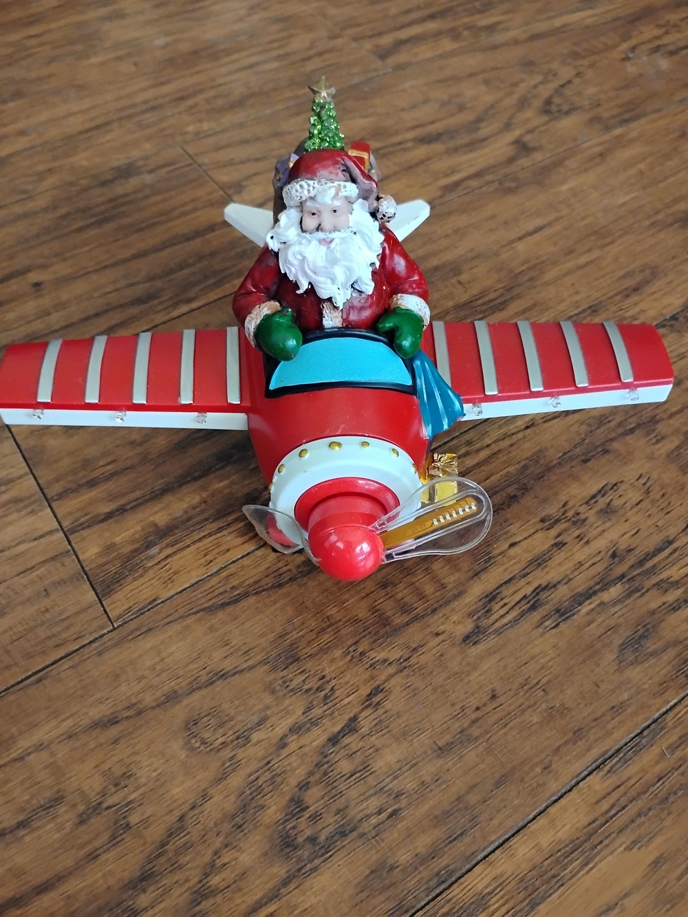 Source Unknown Red and White Santa Pilot Plane Ornament